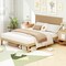 Wood Platform Bed Frame Solid Rubber Wood Rattan Headboard Platform Bed No Box Spring Required Heavy Duty Slat Support Bedroom Furniture
